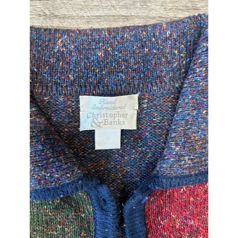 Vintage Christopher & Banks Hand Embroidered Patchwork Cardigan Sweater Womens M